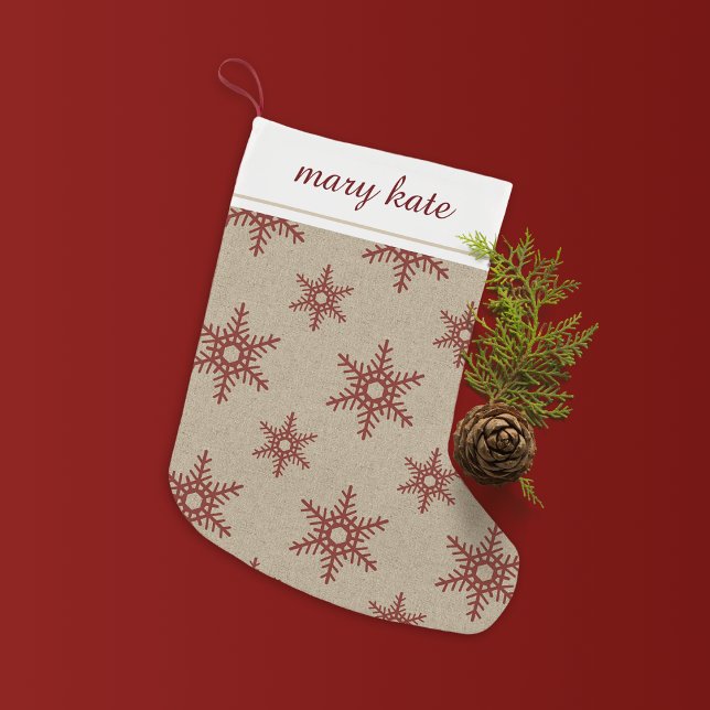 Rustic Red Faux Burlap Snowflake Pattern Small Christmas Stocking (Creator Uploaded)