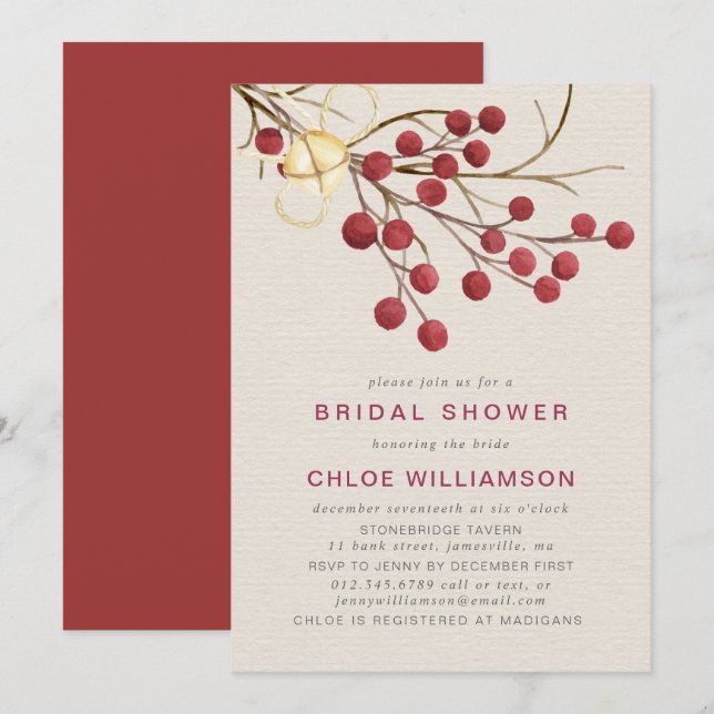 Rustic Red Fire Berries Bridal Shower Invitation (Front/Back)