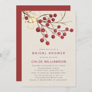 Rustic Red Fire Berries Bridal Shower Invitation
