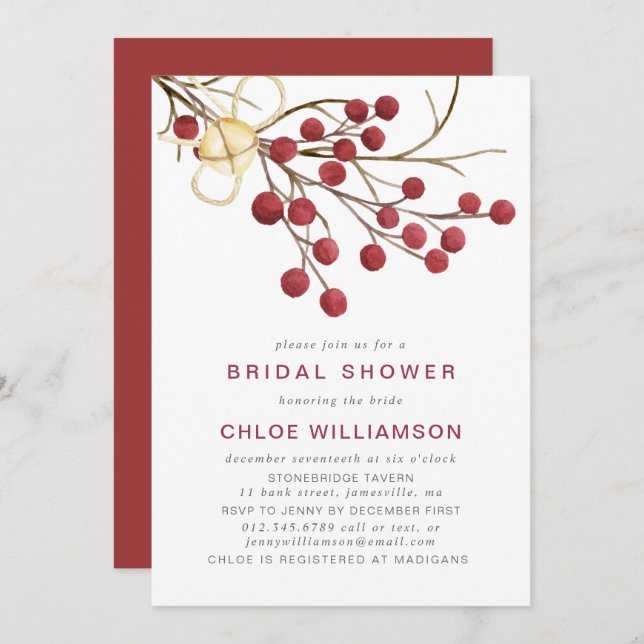 Rustic Red Fire Berries Bridal Shower Invitation (Front/Back)