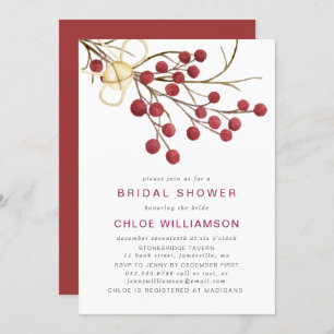 Rustic Red Fire Berries Bridal Shower Invitation