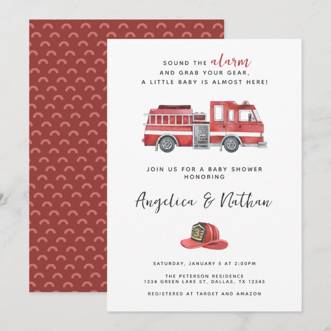 Rustic Red Firetruck Baby Shower Invitation (Front/Back)