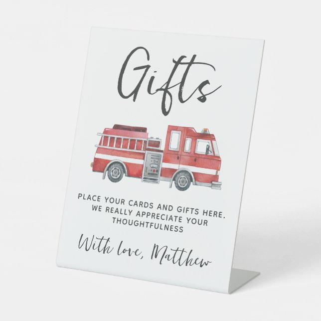 Rustic Red Firetruck Birthday Gift and Card Sign (Front)