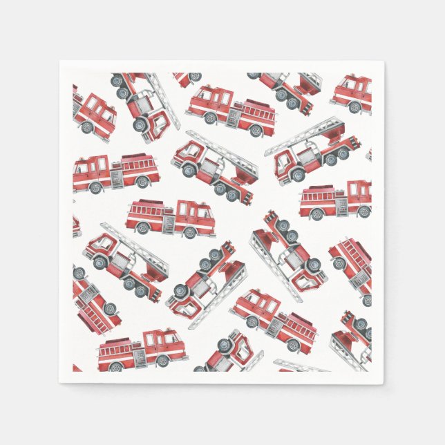 Rustic Red Firetruck Happy Birthday Paper Napkins (Front)