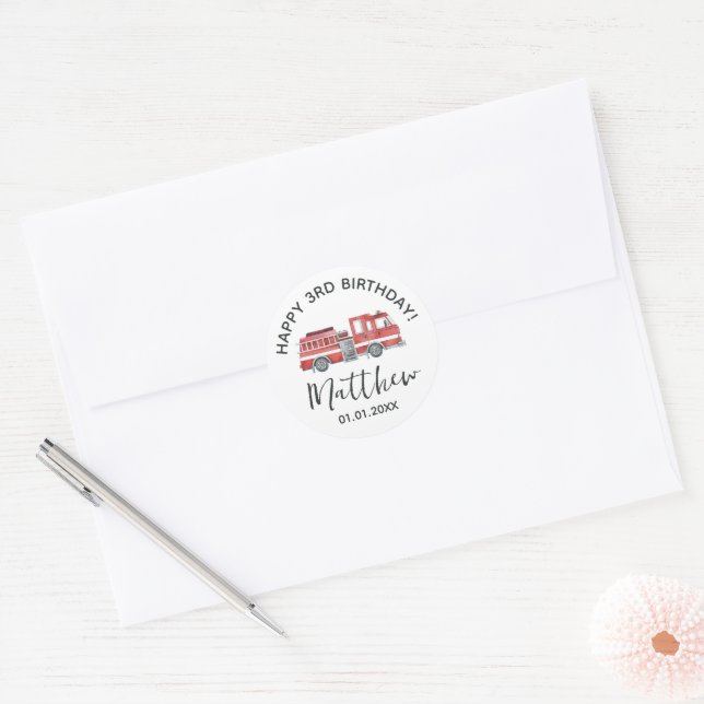 Rustic Red Firetruck Happy Birthday Sticker Set (Envelope)