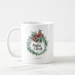 Rustic Red Floral Botanical Mother of the Bride Coffee Mug<br><div class="desc">Winter botanical design features a Boho eucalyptus wreath with deep burgundy red anemones. Bride Maid is written in the centre. Your wedding date below. These are also available for the bride, for the maid of honour, m mother of the groom and flower girl. Buy one for every member of the...</div>
