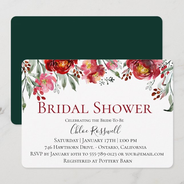 Rustic Red Floral Bouquet Bridal Shower Invitation (Front/Back)