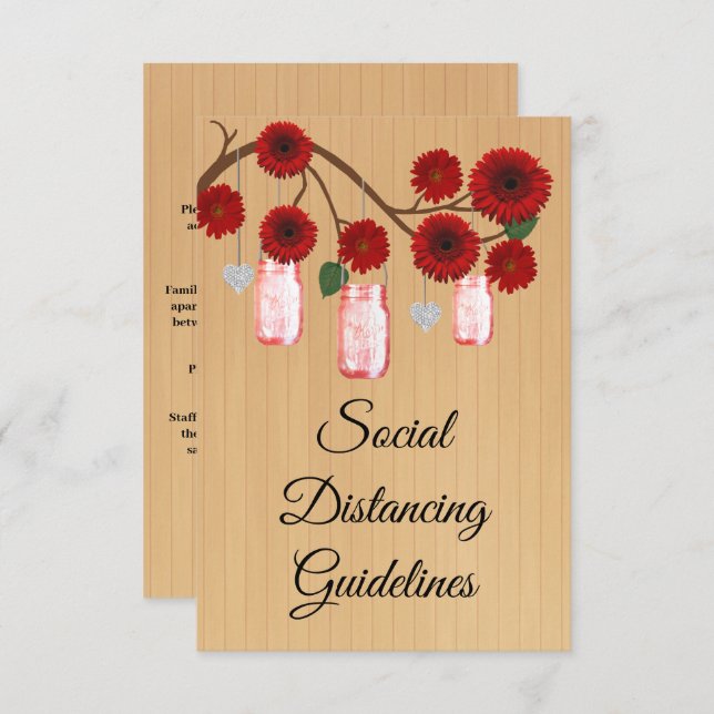 Rustic Red Floral Mason Jar Safety Measures Enclosure Card (Front/Back)