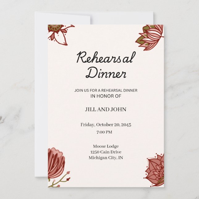 Rustic Red Floral Rehearsal Dinner Wedding Invitation (Front)