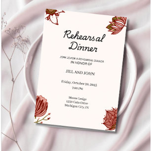 Rustic Red Floral Rehearsal Dinner Wedding Invitation