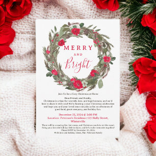 Rustic Red Floral Wreath Cosy Christmas Gathering Invitation