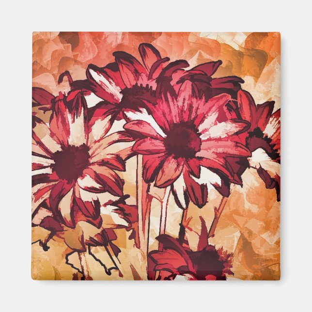 Rustic Red Flower Art Painting Magnet (Front)