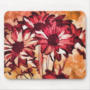 Rustic Red Flower Art Painting Mouse Mat