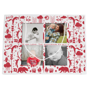 Rustic Red Fox Pattern Christmas Family Photos Large Gift Bag