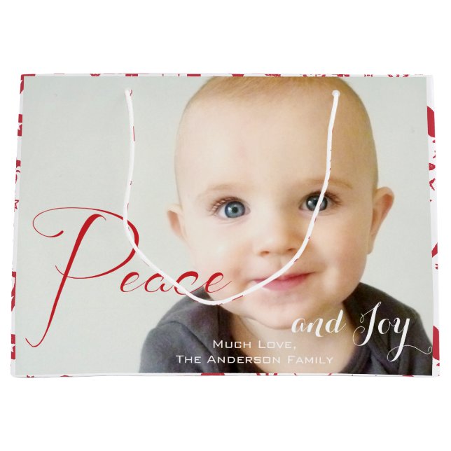 Rustic Red Fox Pattern Christmas Family Photos Large Gift Bag (Front)