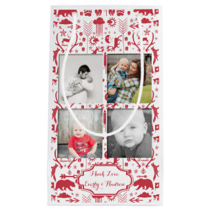 Rustic Red Fox Pattern Christmas Family Photos Small Gift Bag