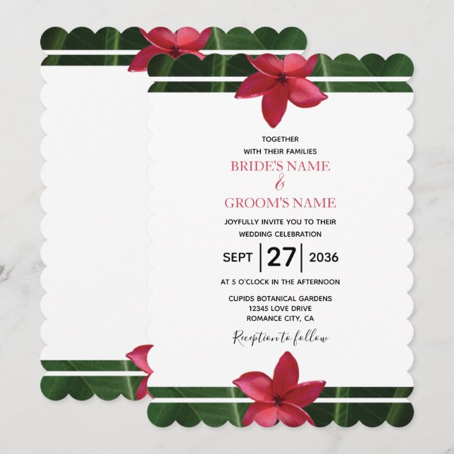 Rustic Red Frangipani Plumeria Wedding Invitations (Front/Back)