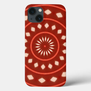 Rustic Red Geometric Sunburst Abstract Art iPhone 13 Case