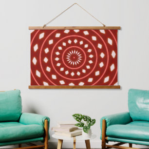 Rustic Red Geometric Sunburst Abstract Art Hanging Tapestry