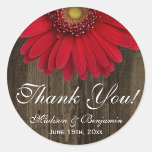 Rustic Red Gerber Daisy Wedding Thank You Sticker