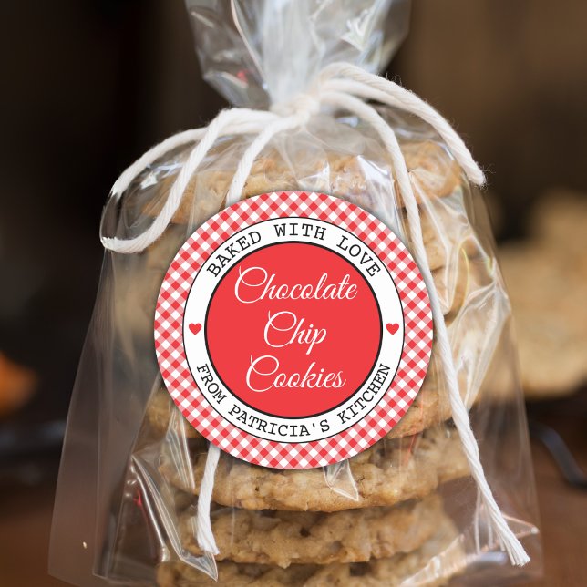 Rustic Red Gingham Choco Cookies Baked With Love Classic Round Sticker (Creator Uploaded)