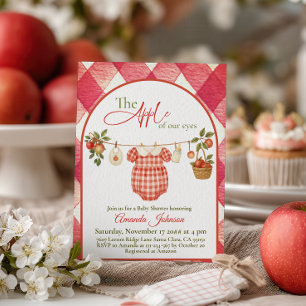 Rustic Red Gingham Clothesline Apple Baby Shower Invitation