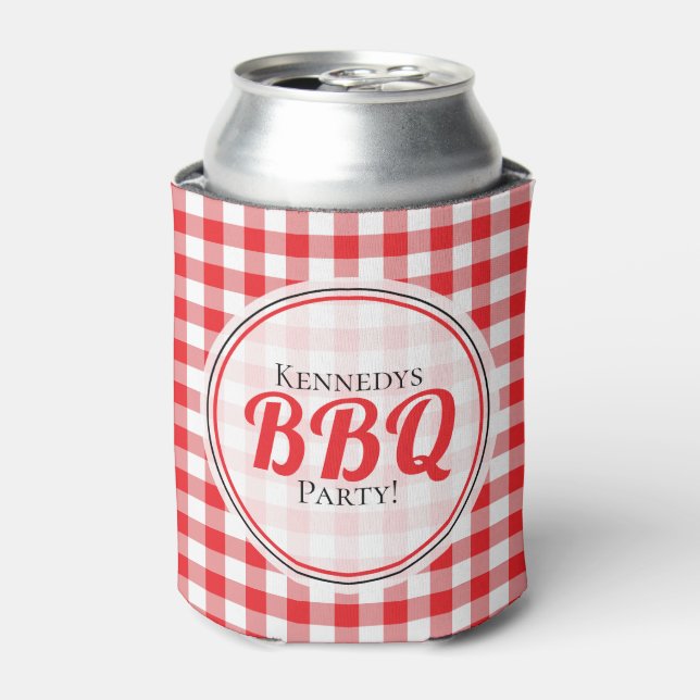 Rustic Red Gingham Family Picnic BBQ Can Cooler (Can Front)