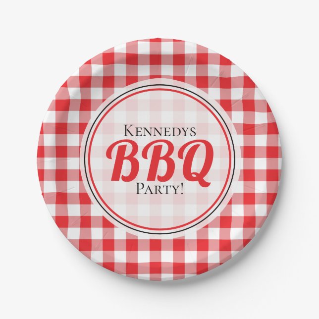 Rustic Red Gingham Family Picnic BBQ Paper Plate (Front)