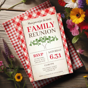 Rustic Red Gingham Family Reunion Invitations