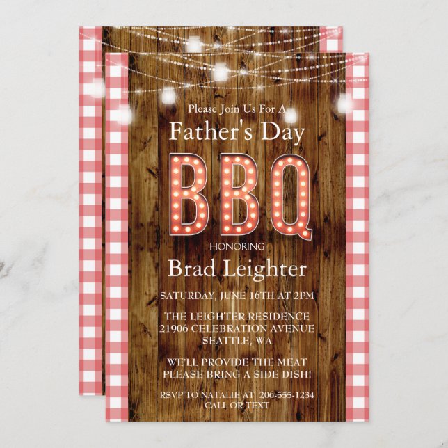 Rustic Red Gingham Father's Day BBQ Invitation (Front/Back)