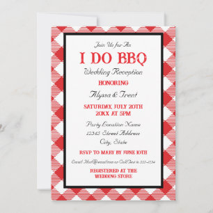 Rustic Red Gingham I Do BBQ Wedding Reception Invitation