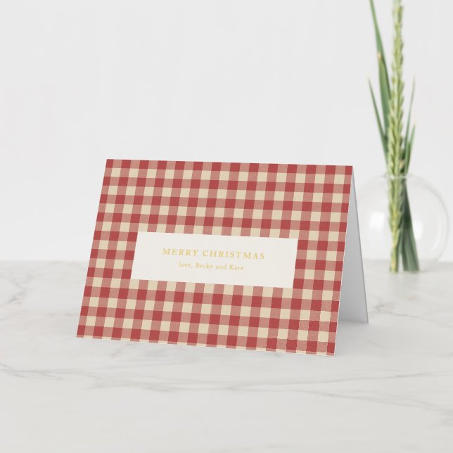 Rustic Red Gingham Modern Christmas Foil Holiday Card (Front)