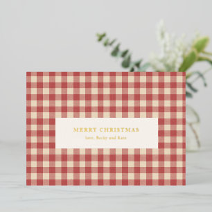 Rustic Red Gingham Modern Christmas Foil Holiday Card