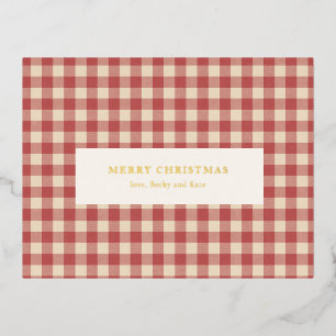 Rustic Red Gingham Modern Christmas Foil Holiday Postcard