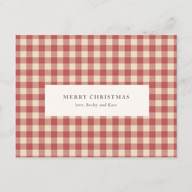 Rustic Red Gingham Modern Christmas Holiday Postcard (Front)