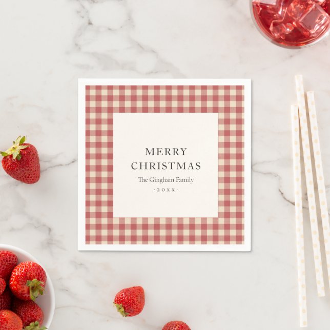 Rustic Red Gingham Modern Christmas Napkin (Insitu)