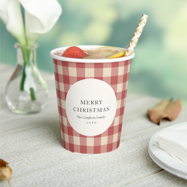 Rustic Red Gingham Modern Christmas Paper Cups (Insitu)