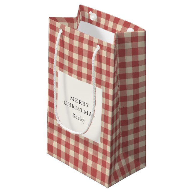 Rustic Red Gingham Modern Christmas Small Gift Bag (Front Angled)