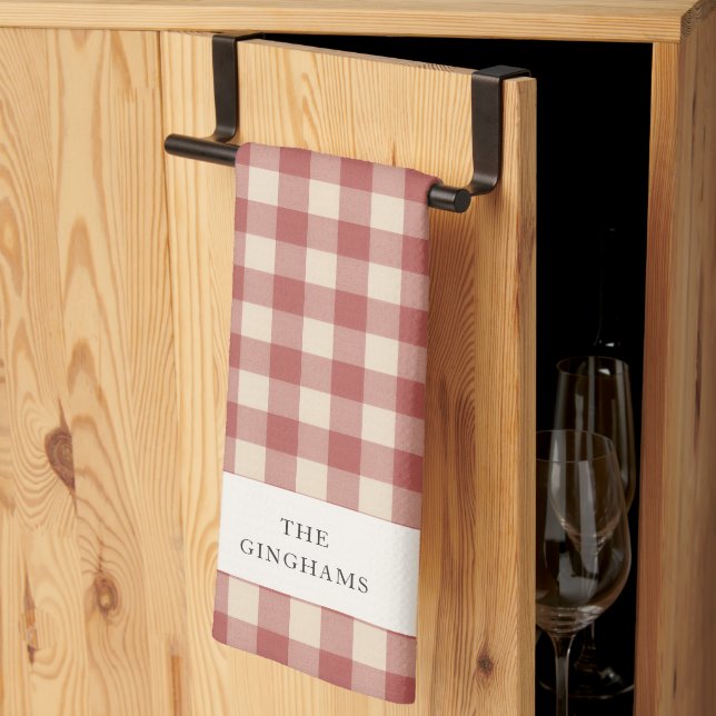 Rustic Red Gingham Modern Christmas Tea Towel (Thirds Fold)