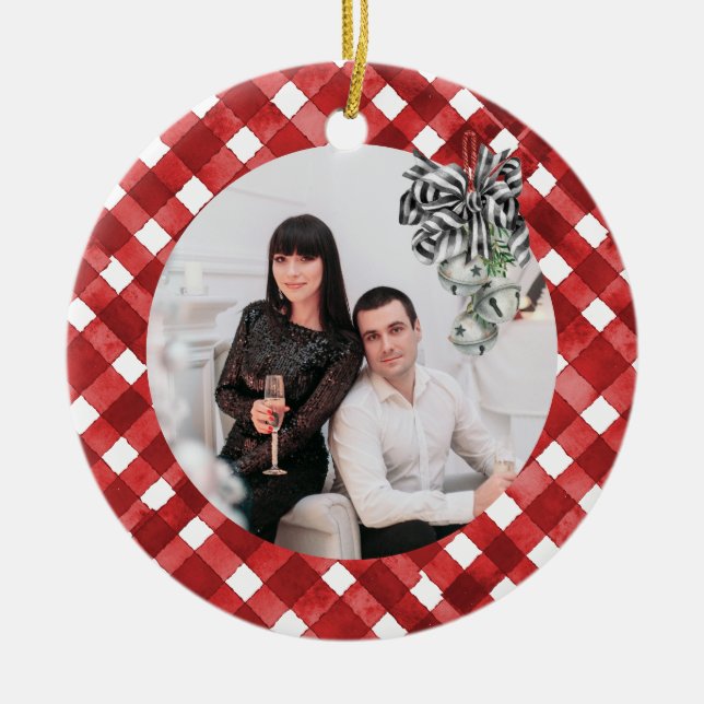 Rustic Red Gingham Noël Ceramic Tree Decoration (Front)