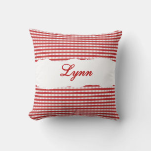 Rustic Red Gingham Personalized Name Cushion
