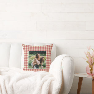 Rustic Red Gingham Photo Modern Christmas Cushion