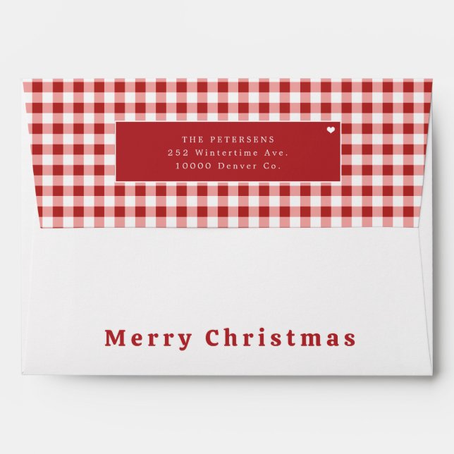 Rustic red gingham plaid Christmas Envelope (Back (Top Flap))