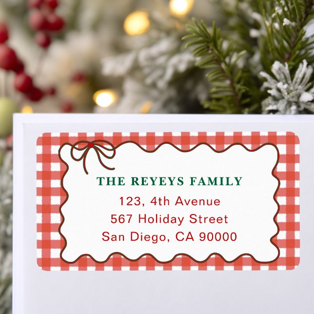 Rustic Red Gingham Plaid Christmas Return Address Label (Creator Uploaded)