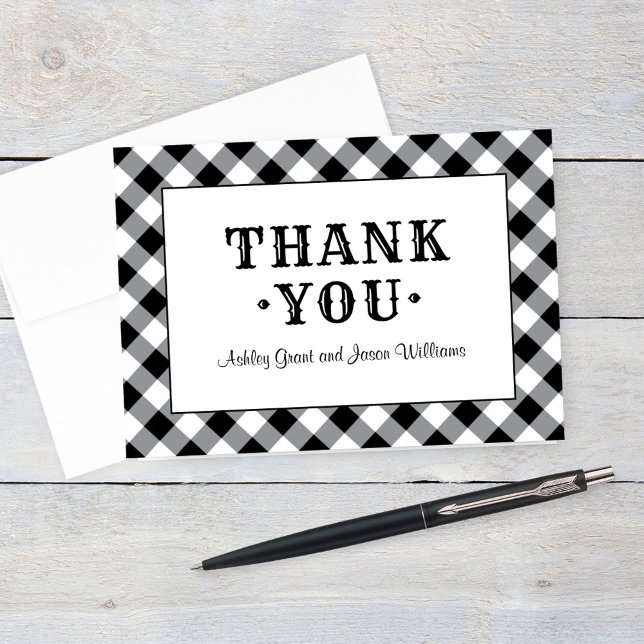 Rustic Red Gingham Plaid Wedding Monogram Thank Yo Thank You Card (Creator Uploaded)
