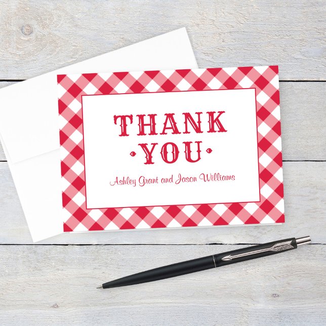 Rustic Red Gingham Plaid Wedding Monogram Thank Yo You Card (Creator Uploaded)