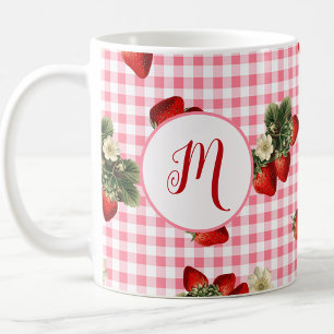 Rustic Red Gingham Strawberry Custom Monogram Coffee Mug