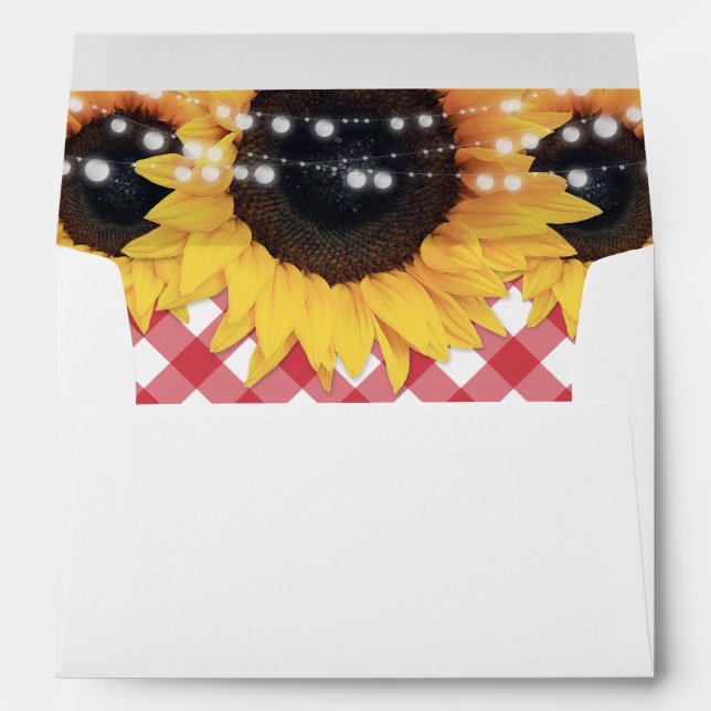 Rustic Red Gingham String Lights Sunflowers Envelope (Back (Bottom))