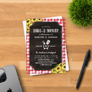 Rustic Red Gingham Sunflowers Baby-Q Shower Acrylic Invitations