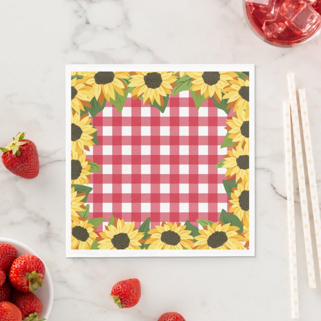 Rustic Red Gingham & Sunflowers  Napkin (Insitu)